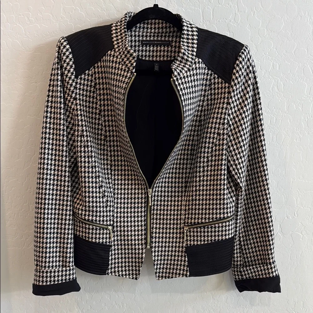 White House Black Market Houndstooth Zip-Up Jacket size 14 - Picture 3 of 13
